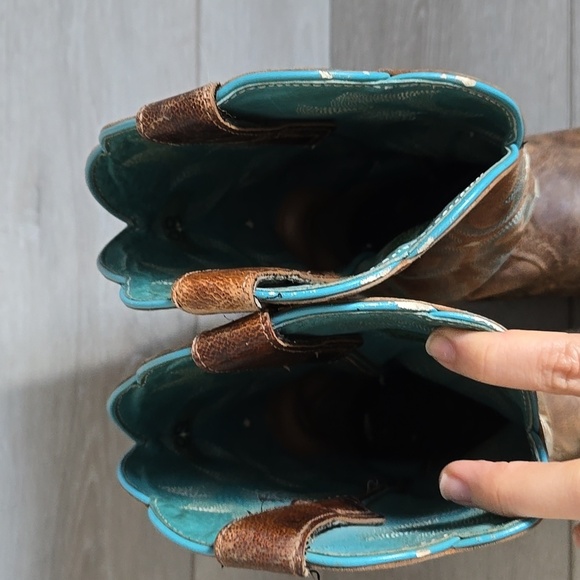 Ariat Women 10008017 Brown & Teal Western Boots Square Toe Shoes Sz 9B - Picture 5 of 15